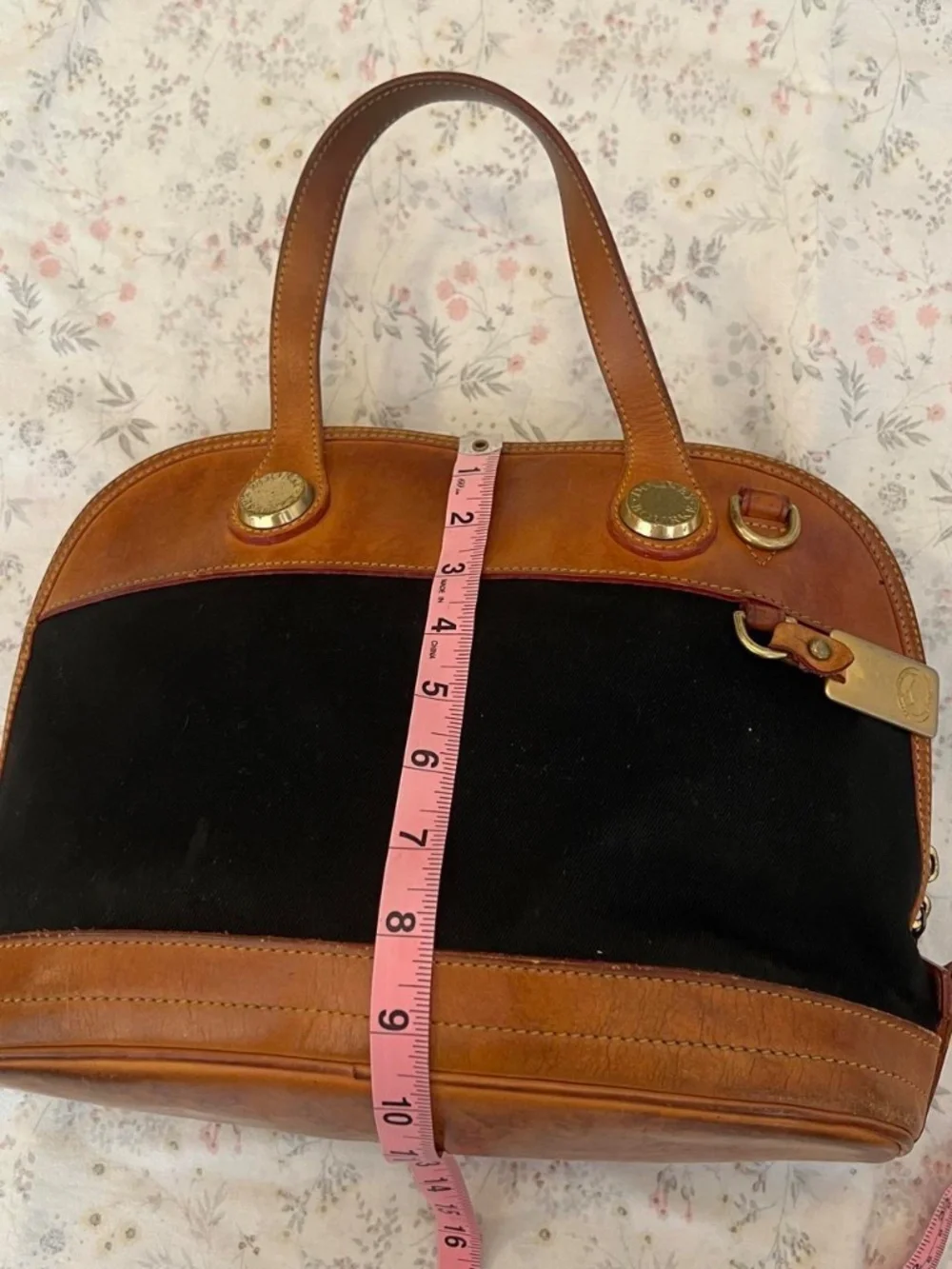 Vintage Dooney & Bourke Cabriolet Round Satchel Bag Leather Canvas Made in USA